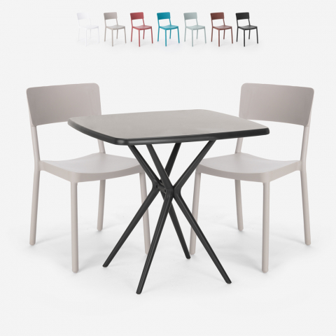 Set met vierkante zwarte tafel 70x70 cm en 2 stoelen Regas Dark Aanbieding
