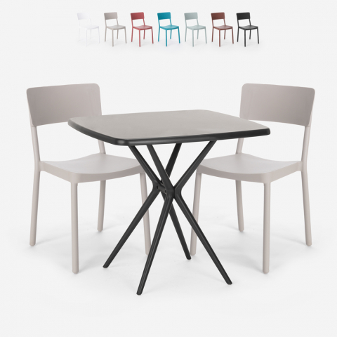 Set vierkante tafel 70x70cm zwart 2 stoelen buiten design Regas Dark