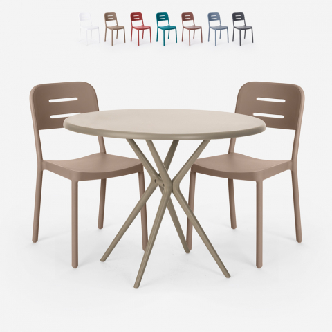 Set 2 stoelen polypropyleen design ronde tafel 80x80cm beige Ipsum