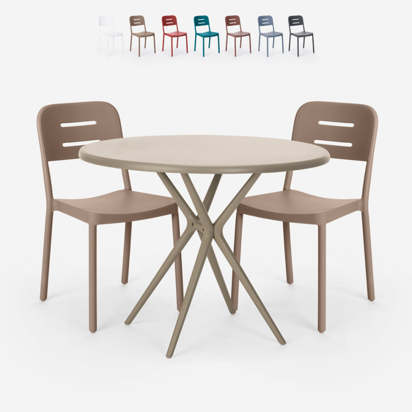 Set met 2 design stoelen en ronde beige tafel 80x80 cm van polypropyleen Ipsum Aanbieding Set met 2 design stoelen en ronde beige tafel 80x80 cm van polypropyleen Ipsum Aanbieding