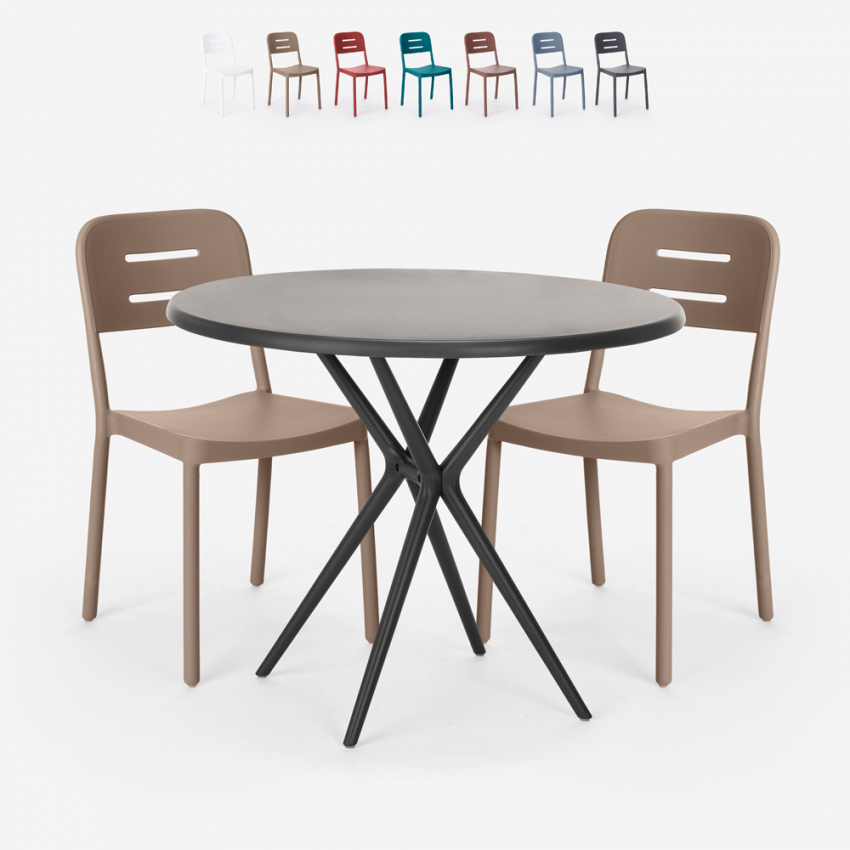 Set met ronde zwarte tafel 80x80 cm en 2 stoelen in modern design Ipsum Dark Voorraad