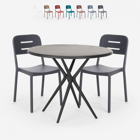 Set met ronde zwarte tafel 80x80 cm en 2 stoelen in modern design Ipsum Dark Aanbieding