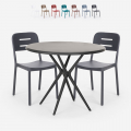 Set met ronde zwarte tafel 80x80 cm en 2 stoelen in modern design Ipsum Dark Aanbieding