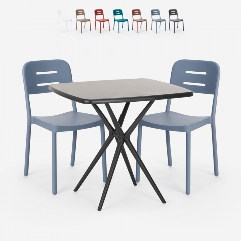 Set 2 stoelen modern design vierkante tafel 70x70cm zwart Larum Dark