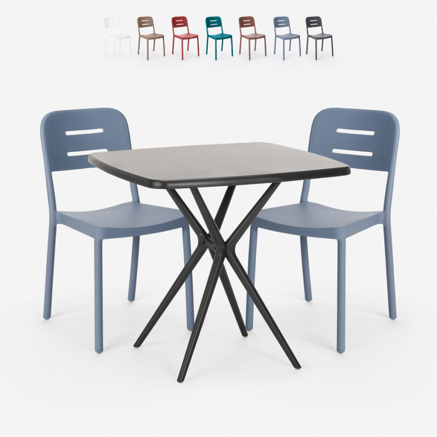 Set met 2 stoelen en vierkante zwarte tafel 70x70 cm in modern design Larum Dark Aanbieding Set met 2 stoelen en vierkante zwarte tafel 70x70 cm in modern design Larum Dark Aanbieding