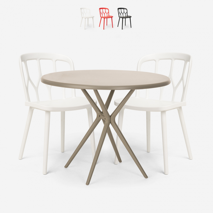 Set met 2 design stoelen en ronde beige tafel 80x80 cm van polypropyleen Kento Verkoop Set met 2 design stoelen en ronde beige tafel 80x80 cm van polypropyleen Kento Verkoop