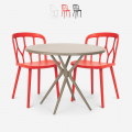 Set met 2 design stoelen en ronde beige tafel 80x80 cm van polypropyleen Kento Aanbieding