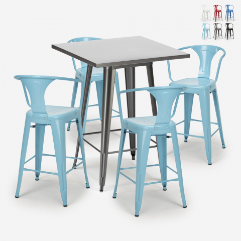 Set met hoge metalen tafel 60x60 cm en 4 barkrukken Bucket Aanbieding