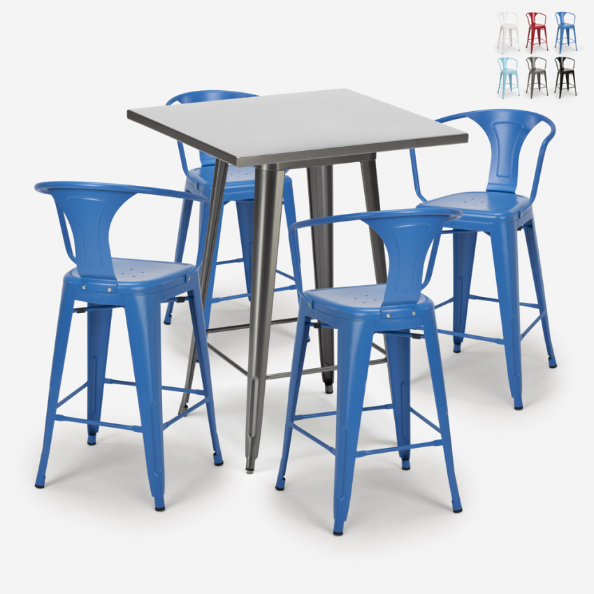 Set met hoge metalen tafel 60x60 cm en 4 barkrukken Bucket Aanbod Set met hoge metalen tafel 60x60 cm en 4 barkrukken Bucket Aanbod