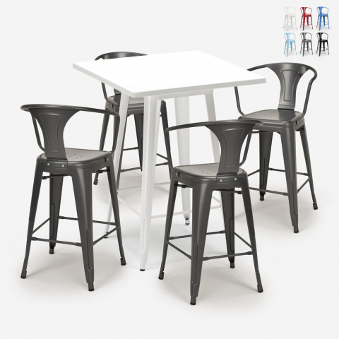 Set met hoge wit metalen tafel 60x60 cm en 4 barkrukken Bucket White Aanbieding