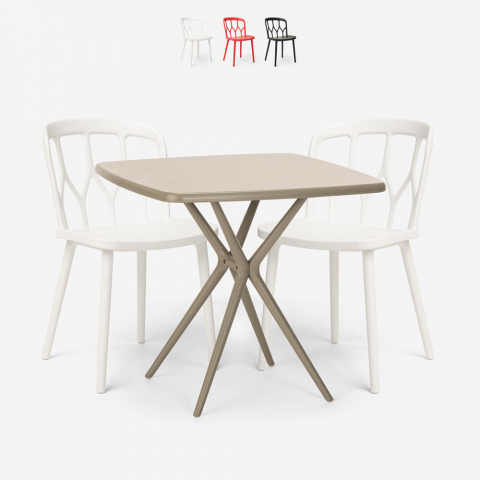 Set 2 stoelen design polypropyleen vierkante tafel 70x70cm beige Saiku Aanbieding