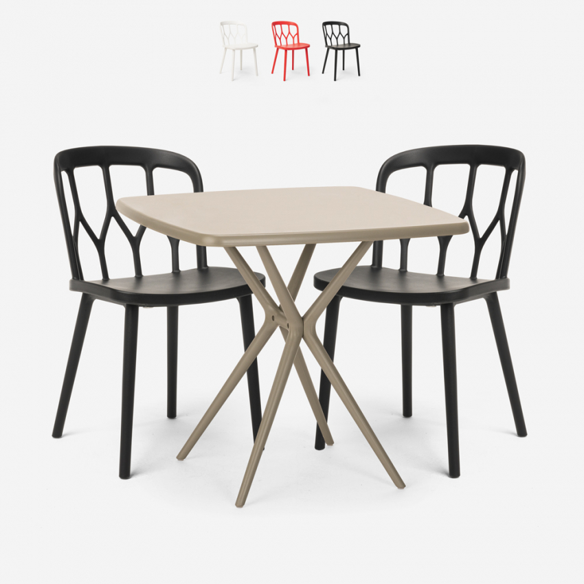 Set 2 stoelen design polypropyleen vierkante tafel 70x70cm beige Saiku Verkoop