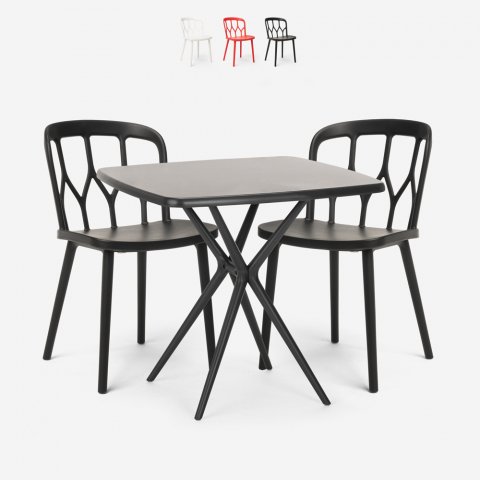 Set vierkante tafel zwart 70x70cm 2 stoelen buiten design Saiku Dark