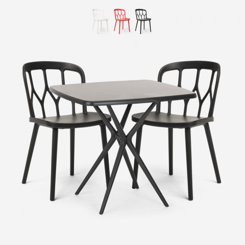 Vierkante zwarte tafel set 70x70cm 2 stoelen outdoor design Saiku Dark