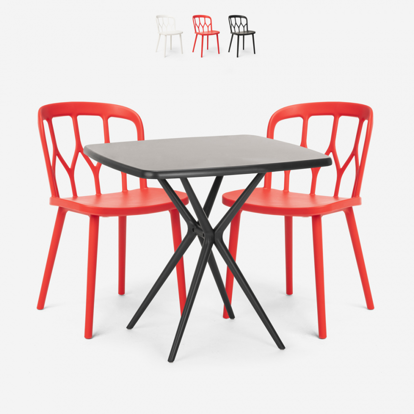 Set met vierkante zwarte tafel 70x70 cm en 2 design stoelen Saiku Dark Aanbod