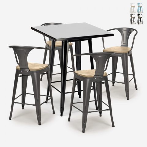 Set met hoge zwarte tafel 60x60 cm en 4 barkrukken Bucket Black Top Light Aanbieding