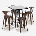 Set met hoge zwarte metalen tafel 60x60 cm en 4 barkrukken Bucket Wood Black Aankoop