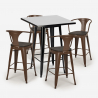 Set met hoge zwarte metalen tafel 60x60 cm en 4 barkrukken Bucket Wood Black Aankoop
