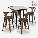 Set met hoge zwarte metalen tafel 60x60 cm en 4 barkrukken Bucket Wood Black Catalogus