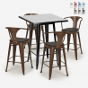 Set met hoge zwarte metalen tafel 60x60 cm en 4 barkrukken Bucket Wood Black Catalogus