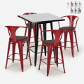 Set met hoge zwarte metalen tafel 60x60 cm en 4 barkrukken Bucket Wood Black Aanbieding