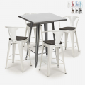 Set met hoge zwarte metalen tafel 60x60 cm en 4 barkrukken Bucket Wood Aanbieding