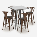 Set met hoge zwarte metalen tafel 60x60 cm en 4 barkrukken Bucket Wood Kosten
