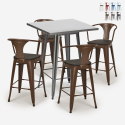 Set met hoge zwarte metalen tafel 60x60 cm en 4 barkrukken Bucket Wood Kortingen