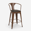 Set met hoge zwarte metalen tafel 60x60 cm en 4 barkrukken Bucket Wood 