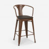 Set met hoge zwarte metalen tafel 60x60 cm en 4 barkrukken Bucket Wood 