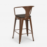 Set met hoge zwarte metalen tafel 60x60 cm en 4 barkrukken Bucket Wood 