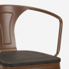 Set met hoge zwarte metalen tafel 60x60 cm en 4 barkrukken Bucket Wood 
