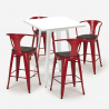 Set met hoge witte metalen tafel 60x60 cm en 4 barkrukken Bucket Wood White 