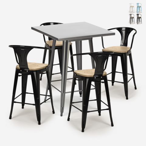 Set met hoge metalen tafel 60x60 cm en 4 barkrukken Bucket Top Light Aanbieding