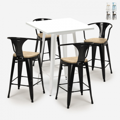 Set met hoge witte metalen tafel 60x60 cm en 4 barkrukken Bucket White Top Light Aanbieding