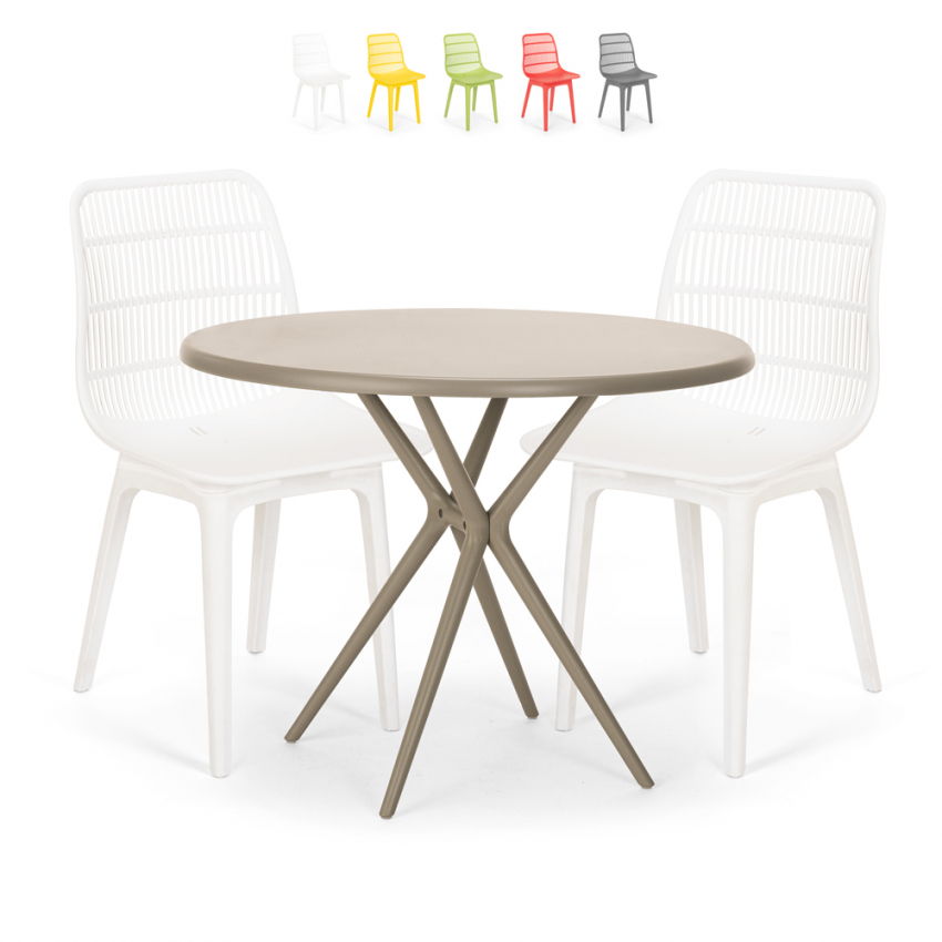 Set 2 stoelen modern design ronde tafel beige 80x80cm outdoor Bardus Korting
