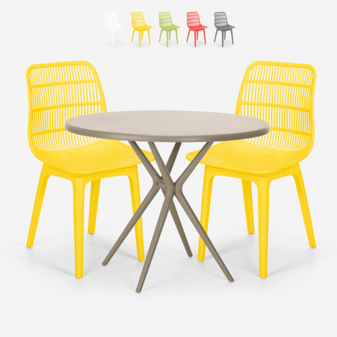 Set met 2 modern design stoelen en ronde beige tafel 80x80 cm Bardus Aanbieding