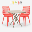 Set 2 stoelen polypropyleen vierkante tafel beige 70x70cm design Cevis Aanbieding