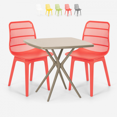 Set 2 stoelen polypropyleen vierkante tafel beige 70x70cm design Cevis Aanbieding