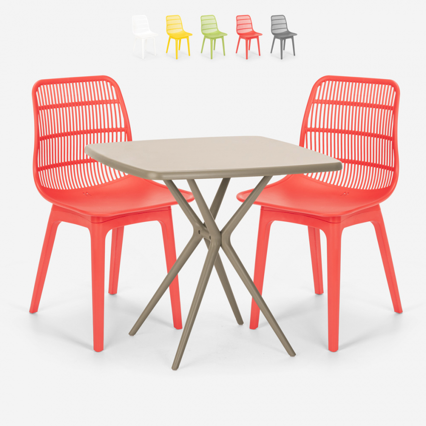 Set met 2 polypropyleen design stoelen en vierkante beige tafel 70x70 cm Cevis Aanbieding Set met 2 polypropyleen design stoelen en vierkante beige tafel 70x70 cm Cevis Aanbieding