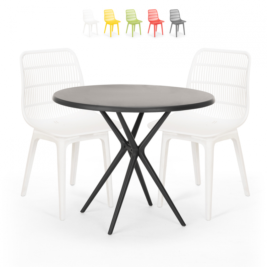 Set met 2 modern design stoelen en ronde zwarte tafel 80x80 cm Bardus Dark Korting