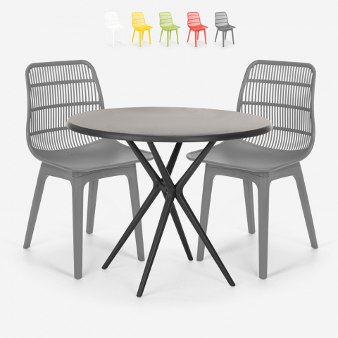 Set met 2 modern design stoelen en ronde zwarte tafel 80x80 cm Bardus Dark Aanbieding
