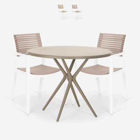 Design ronde tafel set 80x80cm beige 2 polypropyleen stoelen Fisher