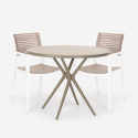 Set met ronde beige tafel 80x80 cm en 2 polypropyleen design stoelen Fisher Korting