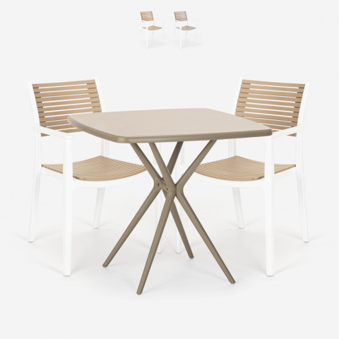 Set 2 beige vierkante tafel stoelen 70x70cm polypropyleen outdoor Clue
