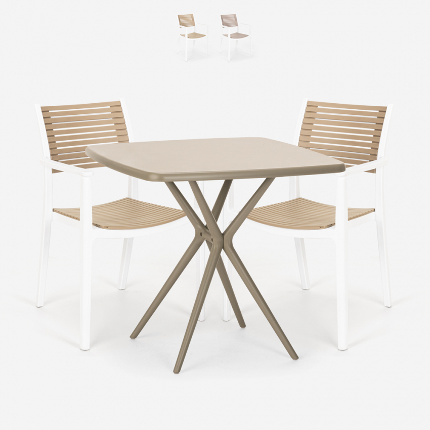 Set met vierkante beige tafel 70x70 cm en 2 polypropyleen design stoelen Clue Aanbieding Set met vierkante beige tafel 70x70 cm en 2 polypropyleen design stoelen Clue Aanbieding