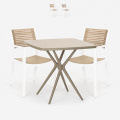 Set met vierkante beige tafel 70x70 cm en 2 polypropyleen design stoelen Clue Aanbieding