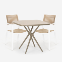 Set met vierkante beige tafel 70x70 cm en 2 polypropyleen design stoelen Clue Korting