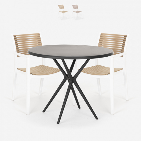 Set 2 stoelen modern design zwarte ronde tafel 80x80cm Fisher Dark