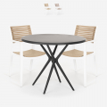 Set met ronde zwarte tafel 80x80 cm en 2 polypropyleen design stoelen Fisher Dark Aanbieding